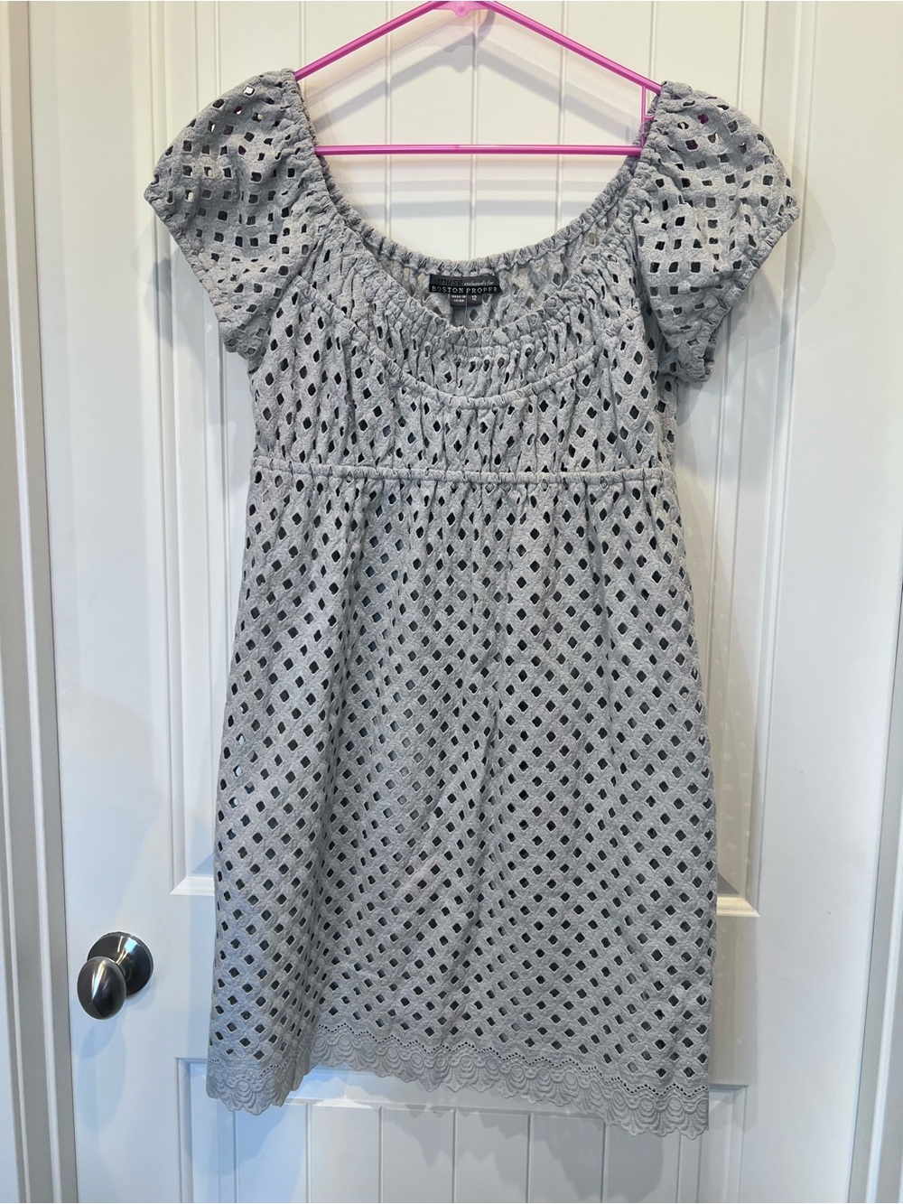 Boston Proper eyelet short-sleeve gray dress or beach cover-up sz 12